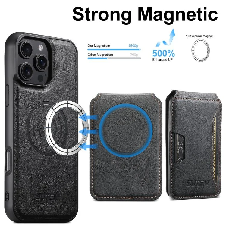 SYA002820713A_1.webp Suteni M3 Card Bag MagSafe Cowhide Texture Leather Phone Case, For iPhone 13 Pro Max, For iPhone 13 Pro, For iPhone 13, For iPhone 12, For iPhone 12 Pro Max, For iPhone 12 Pro - Image 3