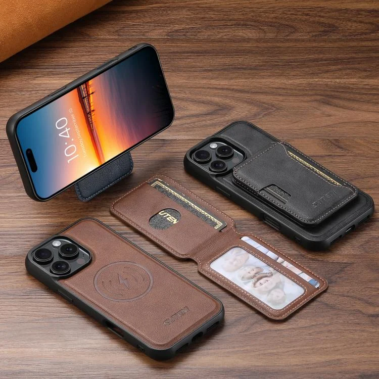 SYA0028207_B1.webp Suteni M3 Card Bag MagSafe Cowhide Texture Leather Phone Case, For iPhone 13 Pro Max, For iPhone 13 Pro, For iPhone 13, For iPhone 12, For iPhone 12 Pro Max, For iPhone 12 Pro - Image 2