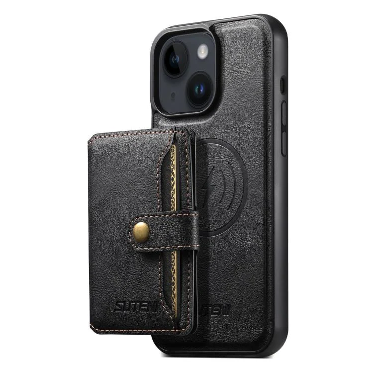 Suteni M4 Magnetic Card Bag MagSafe Leather Phone Case, For iPhone 15 Plus, For iPhone 15, For iPhone 14 Plus, For iPhone 14, For iPhone 14 Pro, For iPhone 14 Pro Max