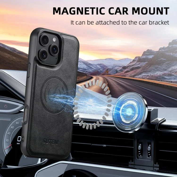SYA002820813A_3.webp Suteni M4 Magnetic Card Bag MagSafe Leather Phone Case, For iPhone 13 Pro Max, For iPhone 13 Pro, For iPhone 13, For iPhone 12, For iPhone 12 Pro Max, For iPhone 12 Pro - Image 5