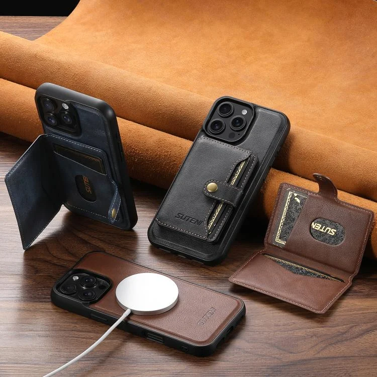 SYA0028208_B1.webp Suteni M4 Magnetic Card Bag MagSafe Leather Phone Case, For iPhone 13 Pro Max, For iPhone 13 Pro, For iPhone 13, For iPhone 12, For iPhone 12 Pro Max, For iPhone 12 Pro - Image 2