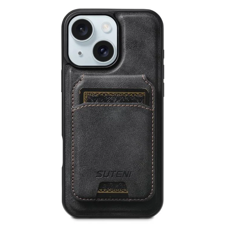 Suteni M5 Magnetic Card Bag MagSafe Leather Phone Case, For iPhone 15 Plus, For iPhone 15, For iPhone 14 Plus, For iPhone 14, For iPhone 14 Pro, For iPhone 14 Pro Max
