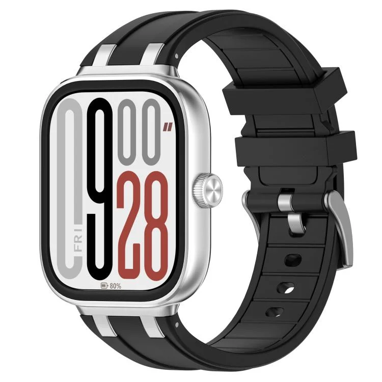 For Redmi Watch 5 / Xiaomi Smart Band 9 Pro Silver Metal Connector Silicone Watch Band