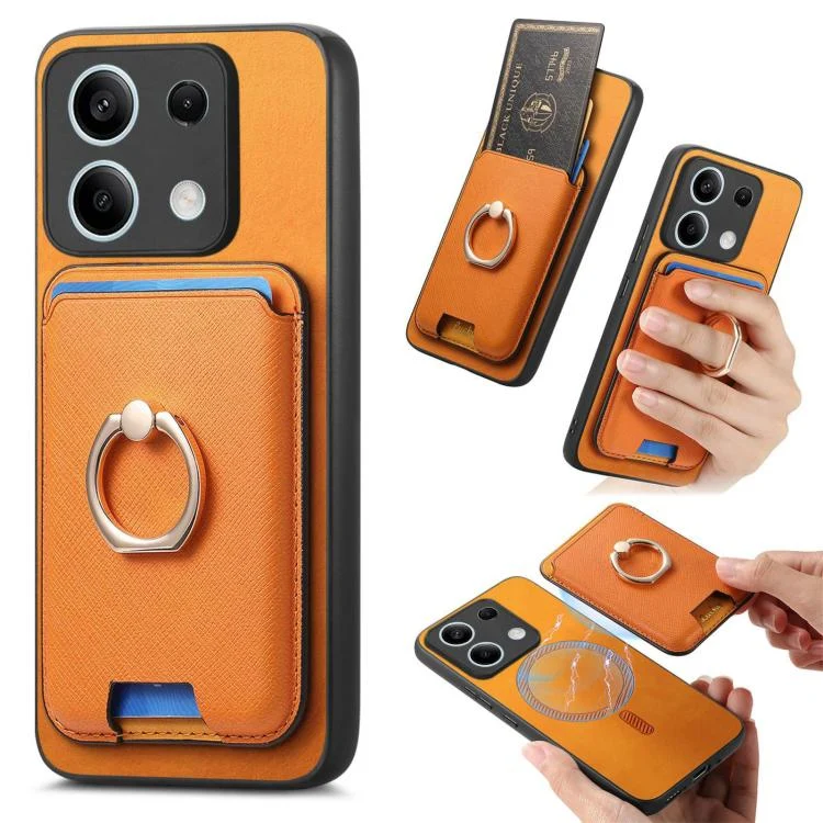 SYA002841509A.webp Retro Cross Leather Ring Vertical Insert Card Bag MagSafe Phone Case, For Redmi Note 13 4G, For Xiaomi 14 Pro 5G - Image 1