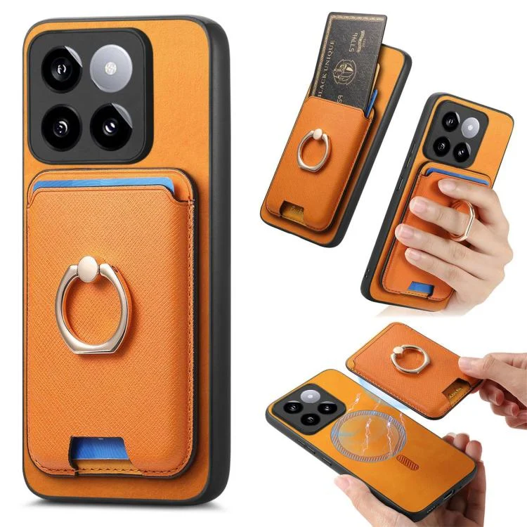 SYA002841515A.webp Retro Cross Leather Ring Vertical Insert Card Bag MagSafe Phone Case, For Xiaomi 14 5G, For Redmi Note 13 5G - Image 1