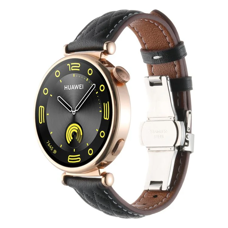 18mm Diamond Pattern Butterfly Buckle Genuine Leather Watch Band