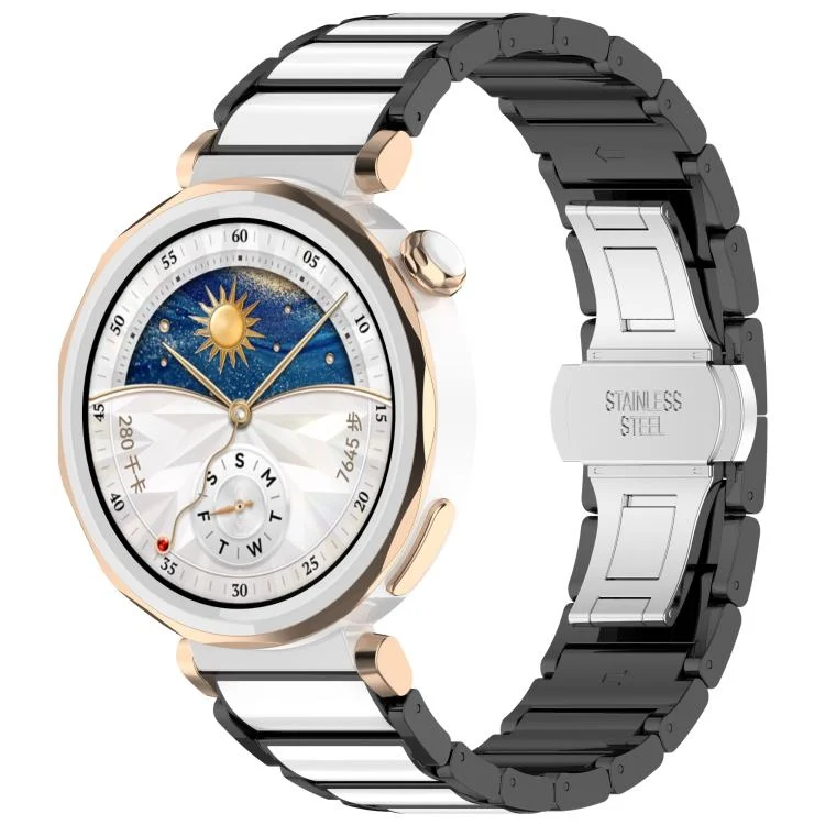 18mm Zinc Alloy Butterfly Buckle Ceramic White Metal Watch Band