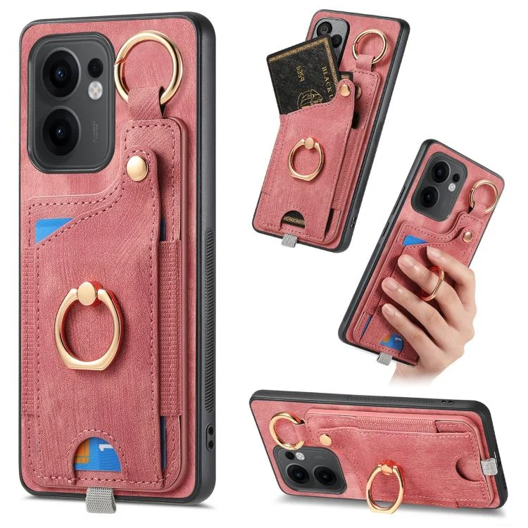 Retro Skin-feel Ring Card Bag Phone Case with Hang Loop, For OPPO Reno13 F