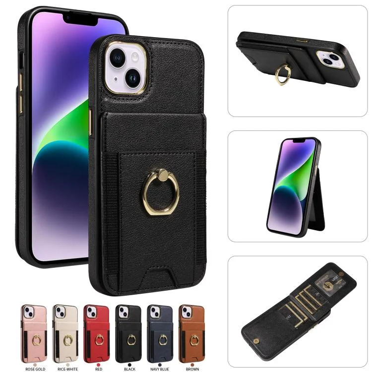 SYA002858607A_4.webp Ring Multifunctional Vertical Flip Wallet Back Cover Leather Phone Case, For iPhone 15 Plus, For iPhone 15, For iPhone 14 Plus - Image 6