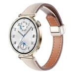 Slim Litchi Texture Fold Magnetic Buckle Genuine Leather Watch Band