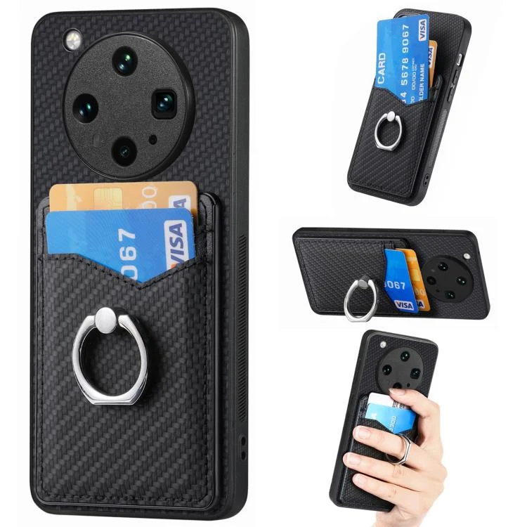 Carbon Fiber Card Wallet Ring Phone Case, For OPPO Find X8 Ultra
