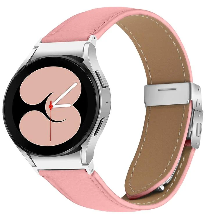 Lychee Texture Silver Turtle Back Buckle Leather Watch Band