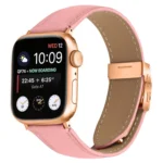 Lychee Texture Rose Gold Turtle Back Buckle Leather Watch Band, For Apple Watch 46mm / 49mm / 45mm / 44mm, For Apple Watch 42mm / 41mm / 40mm / 38mm