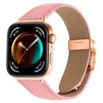 Lychee Texture Rose Gold Turtle Back Buckle Leather Watch Band