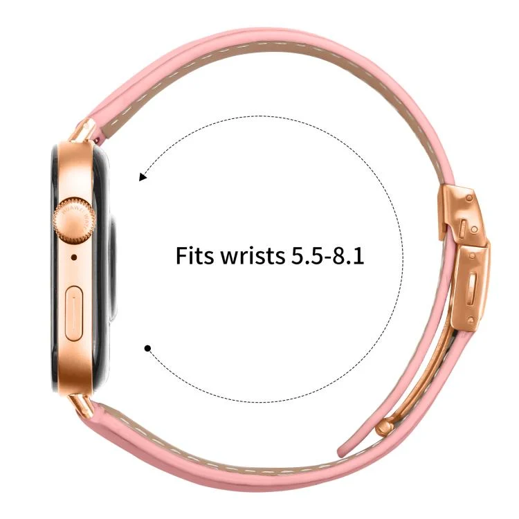 SYA002938301A_2.webp Lychee Texture Rose Gold Turtle Back Buckle Leather Watch Band - Image 6