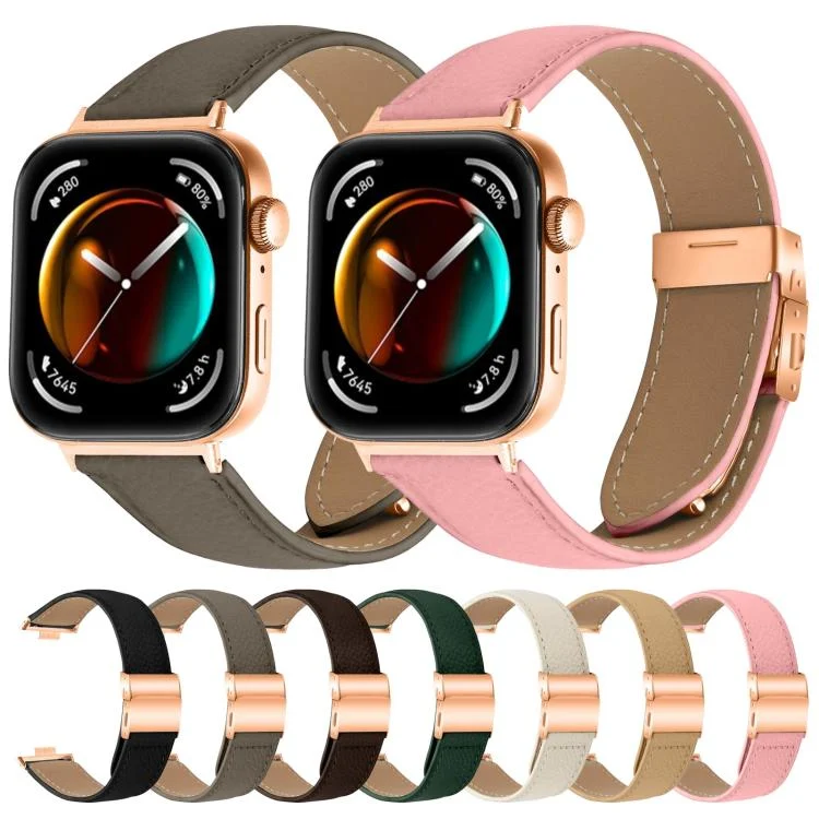 SYA0029383_B3.webp Lychee Texture Rose Gold Turtle Back Buckle Leather Watch Band - Image 4