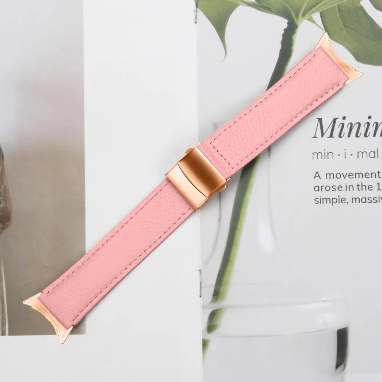 SYA002938601A_3.webp Lychee Texture Rose Gold Turtle Back Buckle Leather Watch Band - Image 7