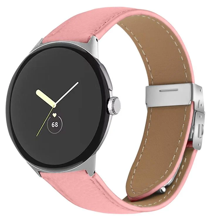 Lychee Texture Silver Turtle Back Buckle Leather Watch Band