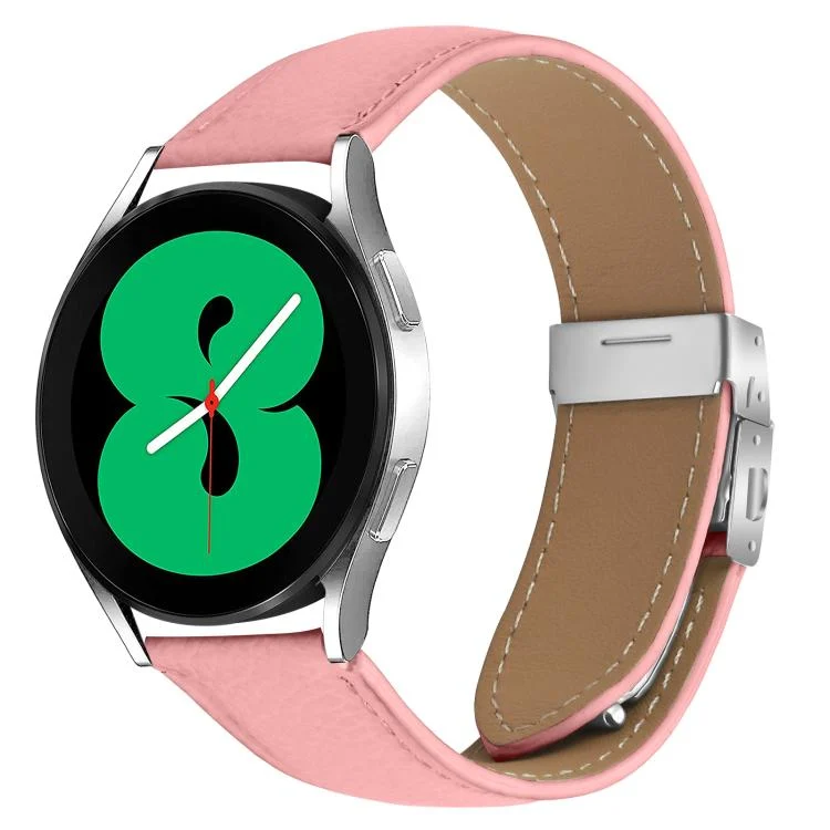 Lychee Texture Silver Turtle Back Buckle Leather Watch Band