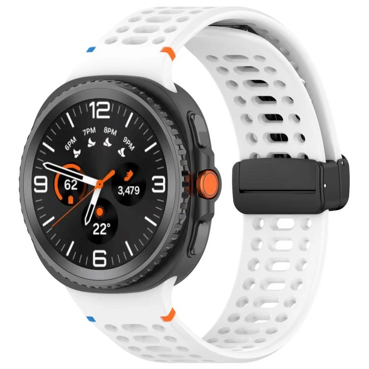 Magnetic Black Buckle Breathable Stitched Silicone Watch Band