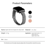 Rhombic Diamond Zinc Alloy Watch Band, For Apple Watch 46mm / 49mm / 45mm / 44mm, For Apple Watch 42mm / 41mm / 40mm / 38mm - Image 3