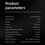 G300 Smart Glasses, Support AI Translation / Take Photos / Voice Calls - Image 7