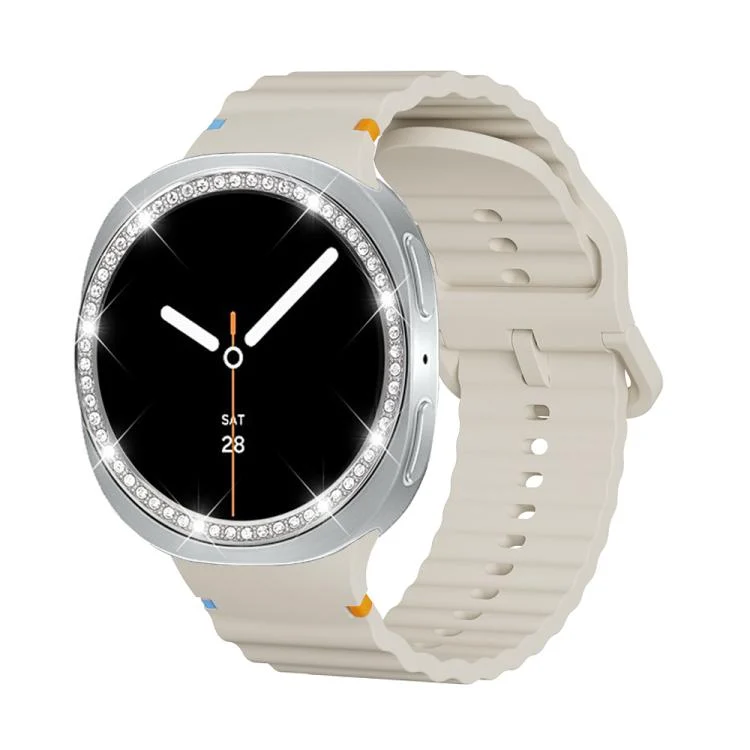 SYA002998202A_1.webp Diamond Bezel and Wavy Grain Stitched Color Buckle Silicone Watch Band - Image 4