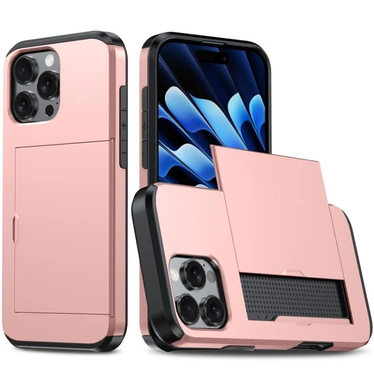 Kalebol 2 in 1 Shockproof Sliding Card Slot Phone Case, For iPhone 15 Pro, For iPhone 14 Pro