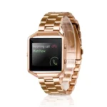 Suitable For Fitbit Blaze Smart Sports Watch Stainless Steel Metal Strap Metal Frame Butterfly Buckle Three Beads Strap - Image 3