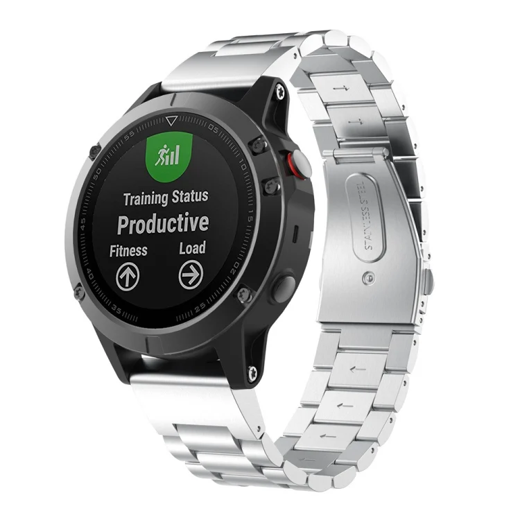 For Garmin Fenix 5 Three-Bead Stainless Steel Metal Watchband（Silver）