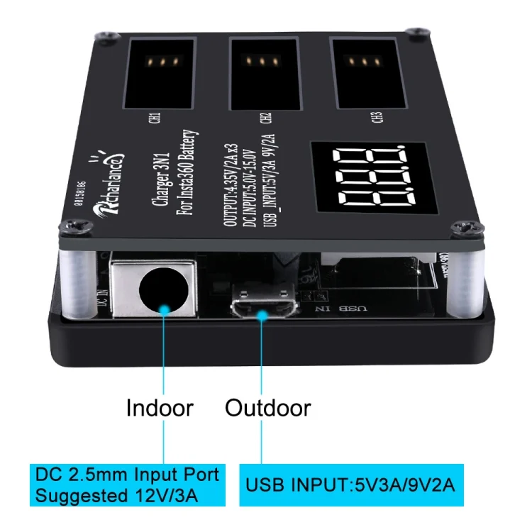 TBD0191378401A_4.webp Micro USB 3 PCS Battery Charger for Insta360 ONE X Panoramic Camera - Image 5