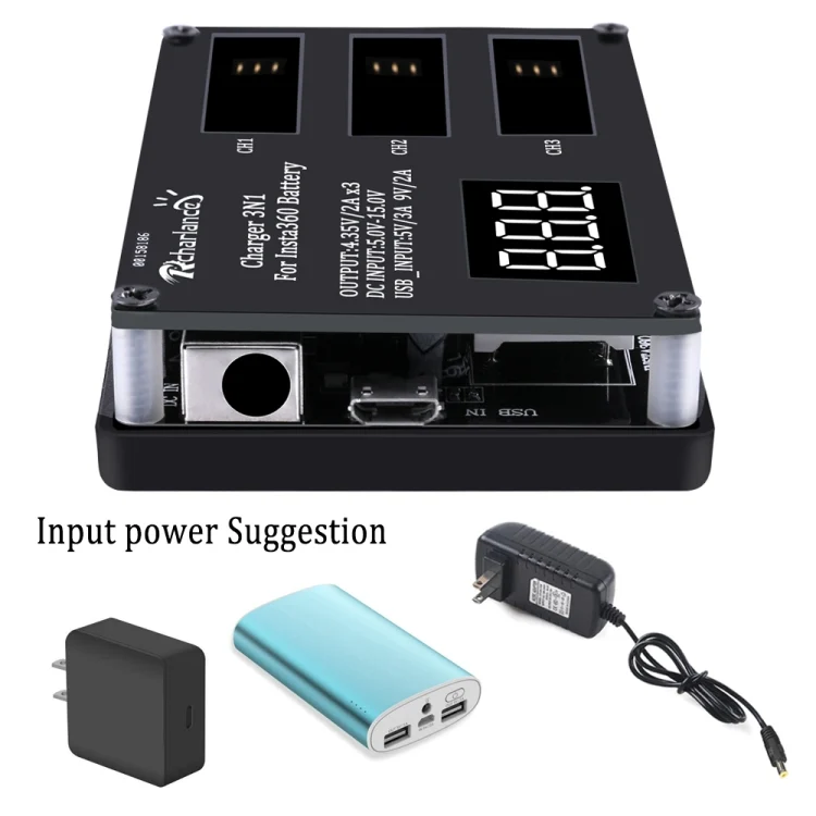 TBD0191378401A_5.webp Micro USB 3 PCS Battery Charger for Insta360 ONE X Panoramic Camera - Image 6