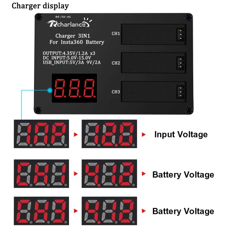 TBD0191378401A_6.webp Micro USB 3 PCS Battery Charger for Insta360 ONE X Panoramic Camera - Image 7