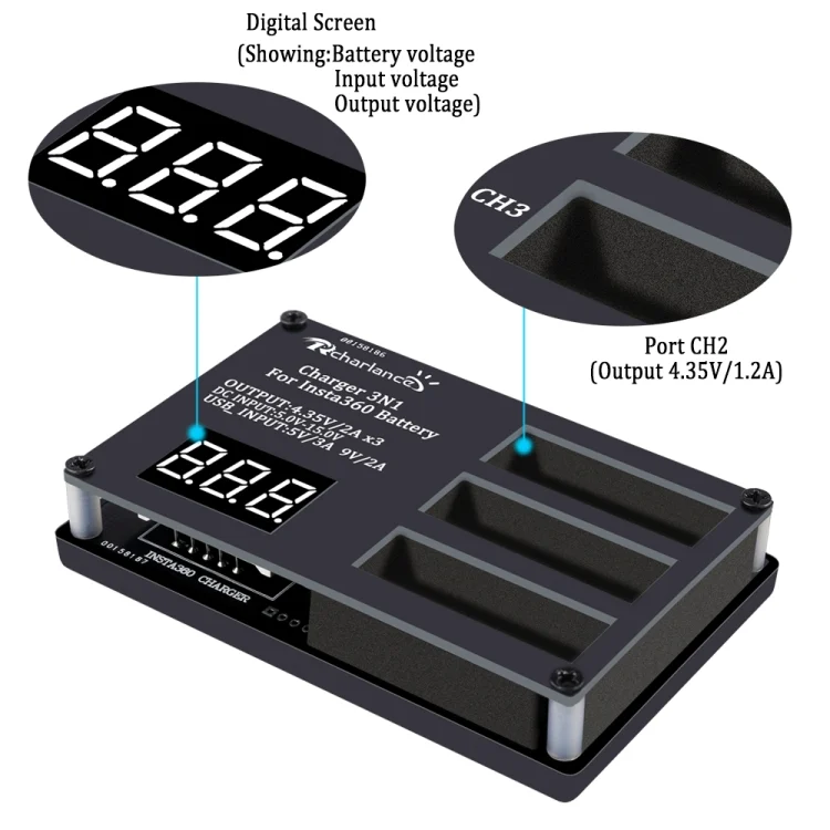 TBD0191378401A_7.webp Micro USB 3 PCS Battery Charger for Insta360 ONE X Panoramic Camera - Image 8
