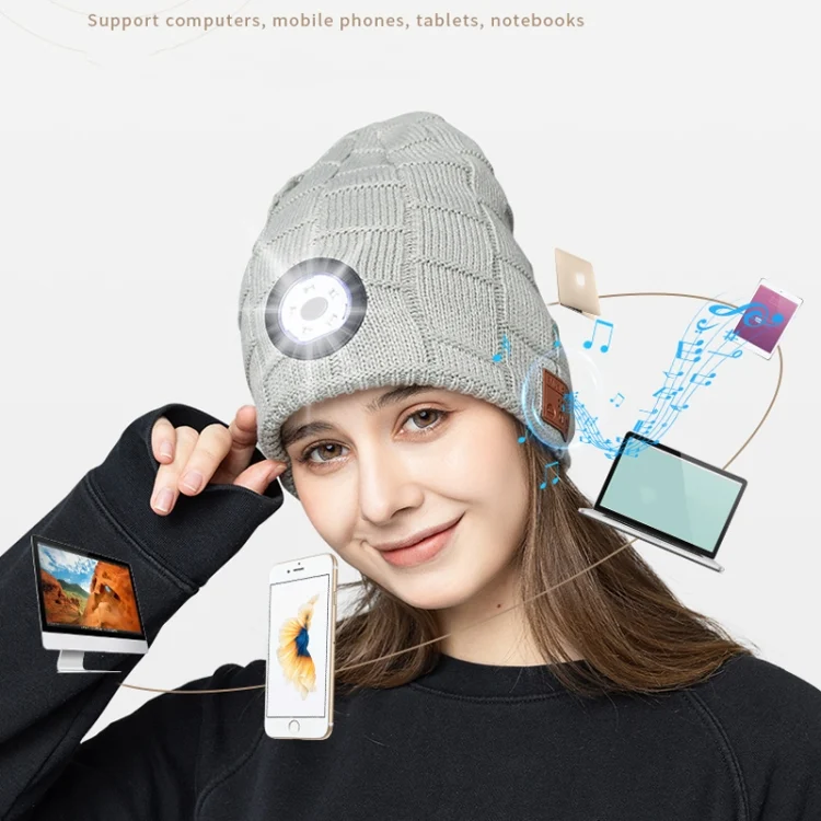 TBD0599956701_B4.webp RG5-BL Bluetooth LED Lighting Music Knit Hat Plus Velvet Night Running Lamp Hat - Image 5