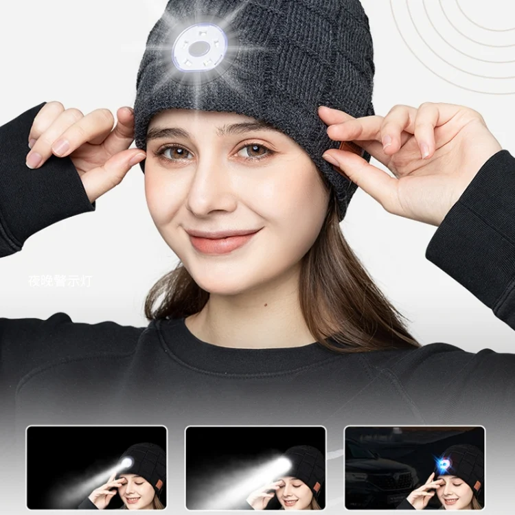 TBD0599956701_B5.webp RG5-BL Bluetooth LED Lighting Music Knit Hat Plus Velvet Night Running Lamp Hat - Image 6