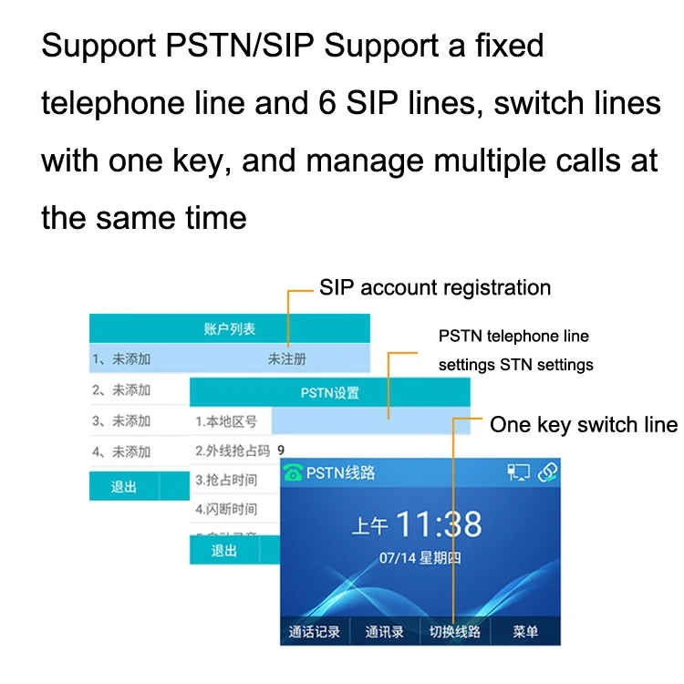 TBD06036701_4.webp S135 PSTN+SIP Dual Mode Recording Smart Phone 6 Ways VOIP Network Phone IP Phone - Image 5
