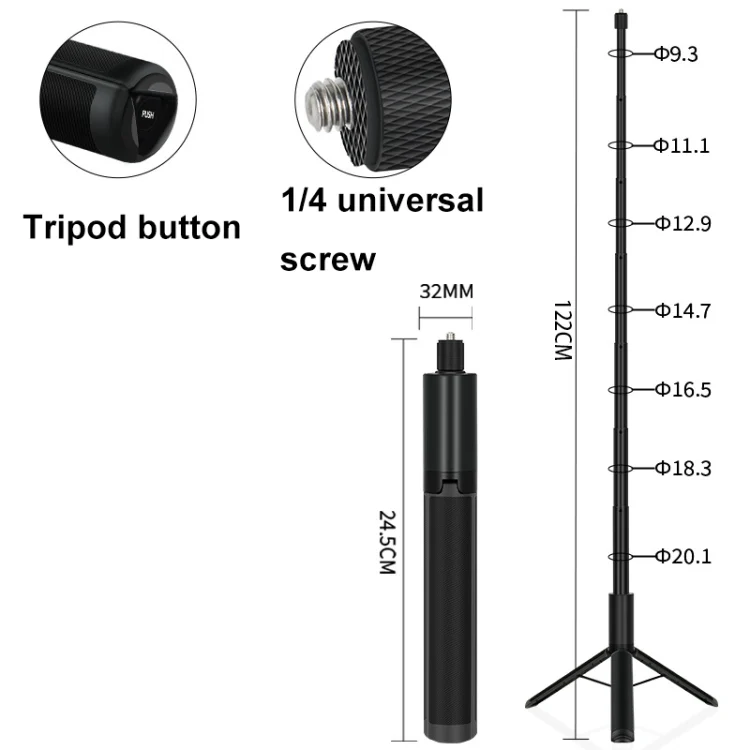TBD06047541_B3.webp 1.22m For Insta360 One X Retractable Integrated Camera Panoramic Invisible Selfie Stick Tripod - Image 4