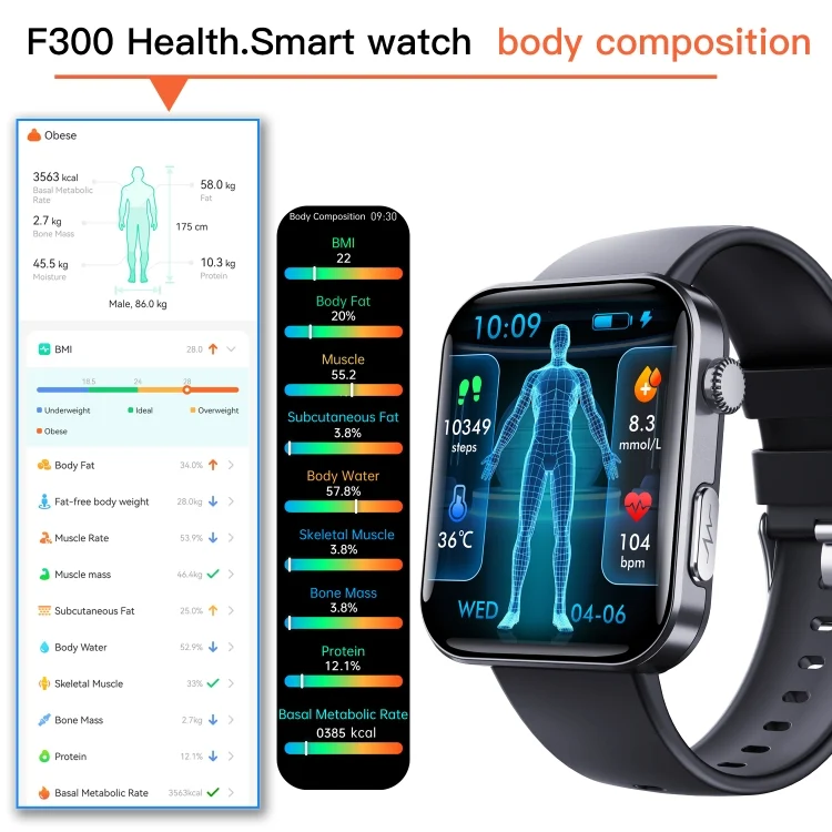 TBD06050383_B10.webp F300  2.1-Inch Screen Smart Watch Supports Bluetooth Calls/ECG/Blood Composition Analysis/50+ Sports Modes - Image 11