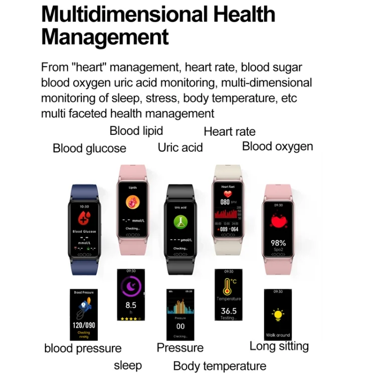 TBD06052142_B4.webp Uric Acid Blood Lipid Noninvasive Blood Sugar Heart Rate Oxygen Temperature Monitoring Smart Healthy Sports Bracelet - Image 5