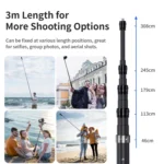 aMagisn 3m Carbon Fiber Invisible Selfie Stick Extension Rod For Action Camera - Image 7