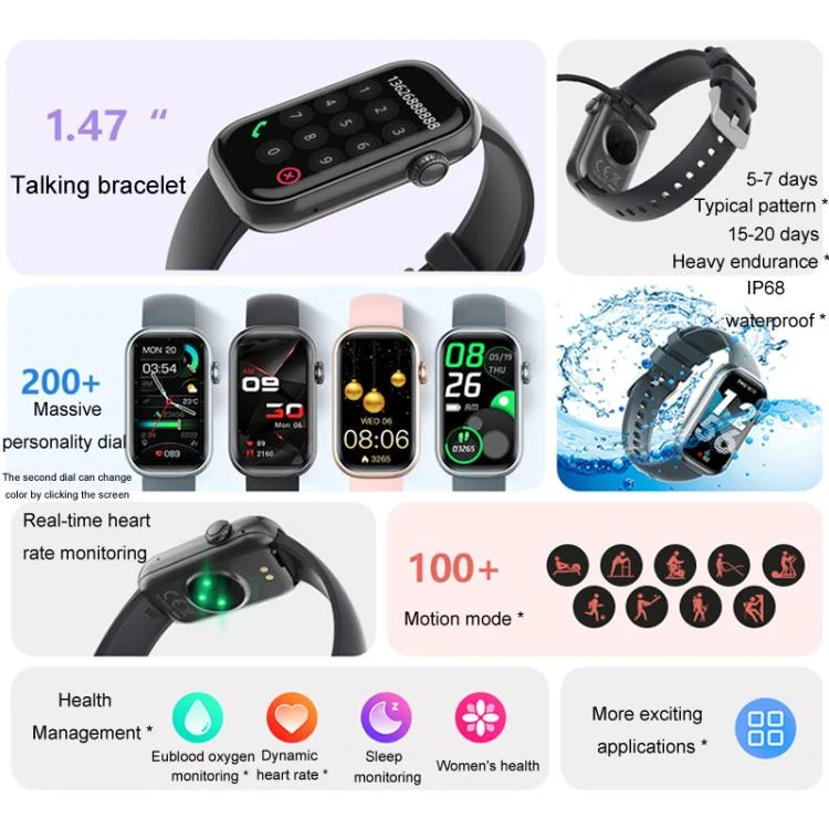 TBD06059491_B8.webp QS50 1.47inch TFT Screen Smart Wristband Support Bluetooth Calling / Oxygen Detection / Sleep Detection / Heart Rate Detection - Image 9