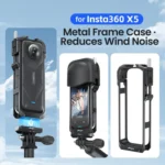 aMagisn Metal Cage for Insta360 X5 Wind Noise Reduction, Shockproof Mount with Dual Cold Shoe - Image 2