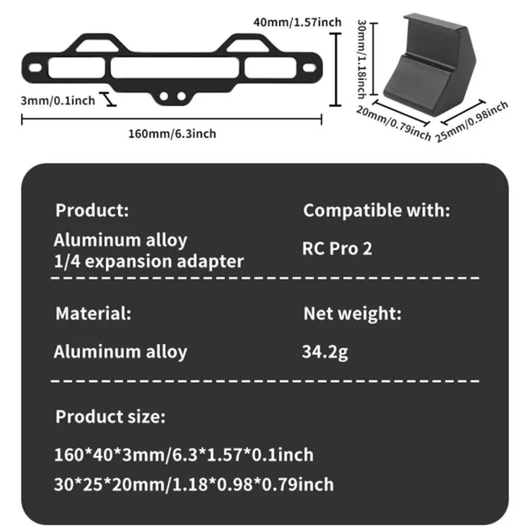 TBD06061206_B9.webp For DJI RC Pro 2 Aluminum Alloy 1/4-inch Tripod Adapter Mounting Bracket - Image 10