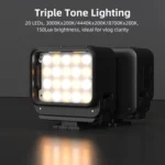 For DJI Action 5 Pro/ Action 4 Flymile 20 LEDs Magnetic Fill Light Rechargeable Video Light 3000K/4440K/8700K Adjustable - Image 5