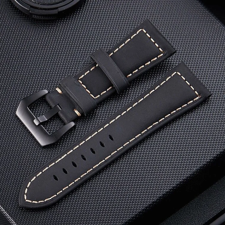 WA6607B.webp Crazy Horse Layer Frosted Black Buckle Watch Leather Watch Band, Size: 22mm - Image 1