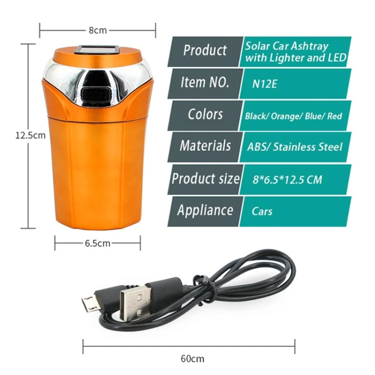 CAR2133_B6.webp N12E Car Creative Ashtray Solar Power With Light And Cover With Cigarette Liighter - Image 7