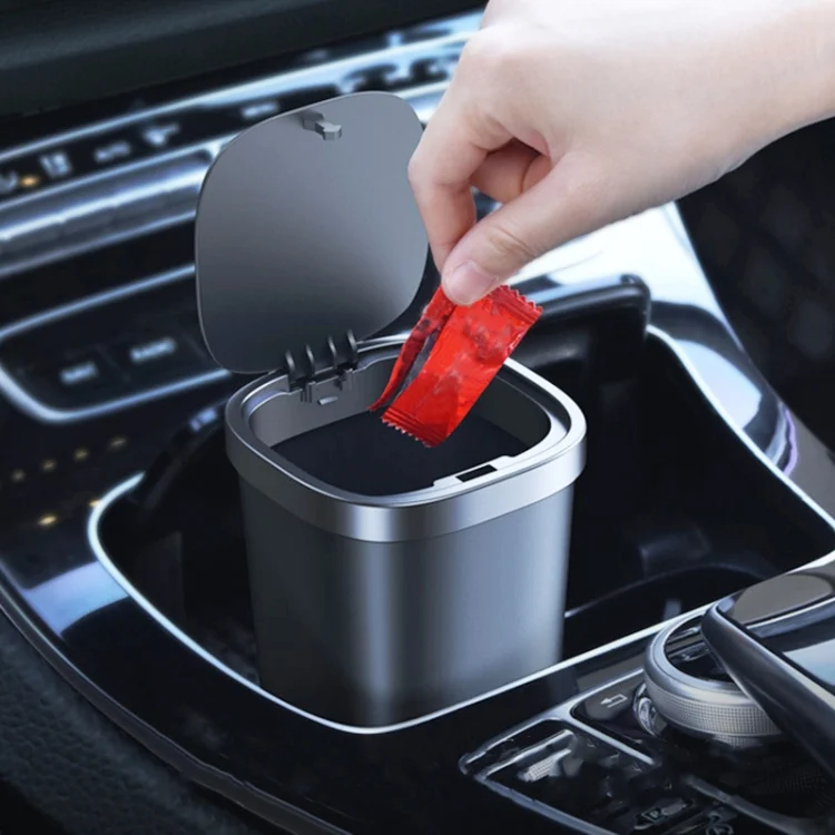 Car Center Armrest Storage Box Push-type Trash Can with Lid