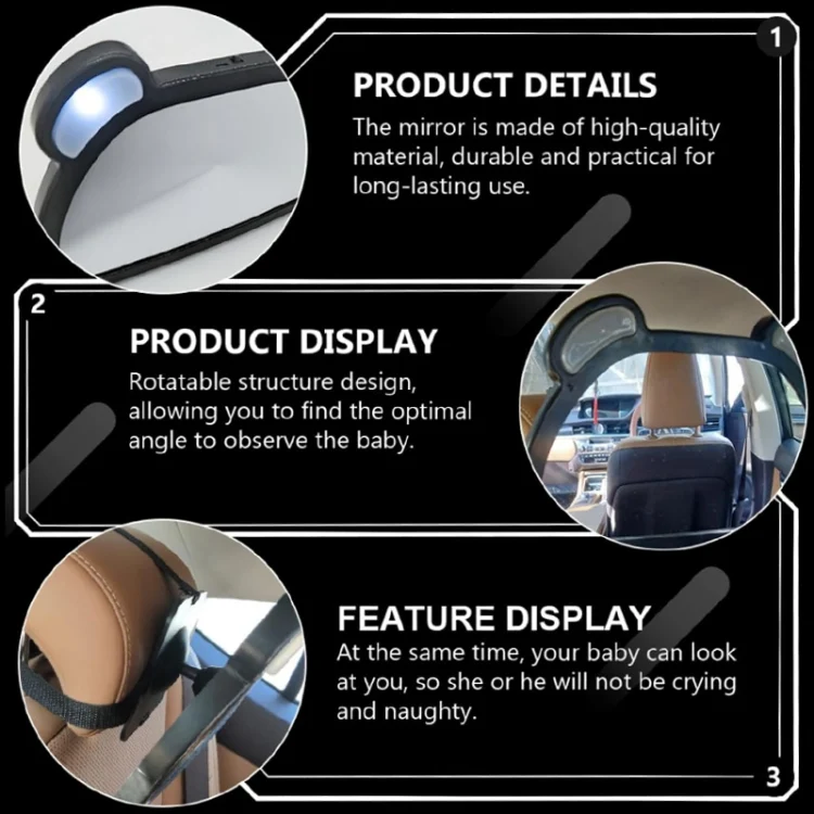 CAR2964_4.webp Car Baby Auxiliary Viewing Mirror with LED Remote Control Light + USB Charging - Image 5