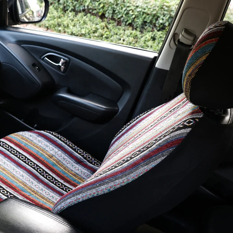 CAR5142_6.webp TIROL T25941 General Car Ethnic Style Double Front Seat Protective Cover - Image 7
